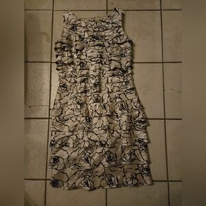 Laura Size 8 Formal Or Business Dress Tan, Floral, Slimming, Midi & Sleeveless